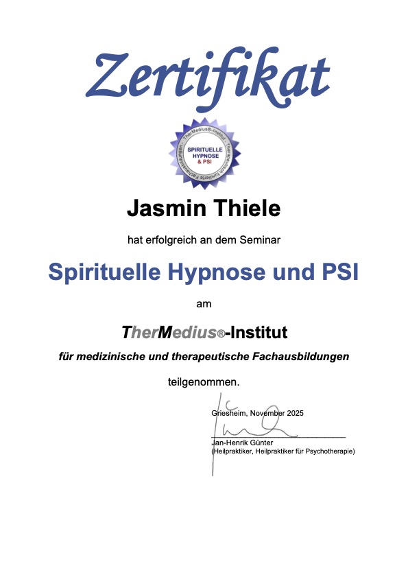 Zertifikat_Spirituelle hypnose & PSI_Jasmin Thiele